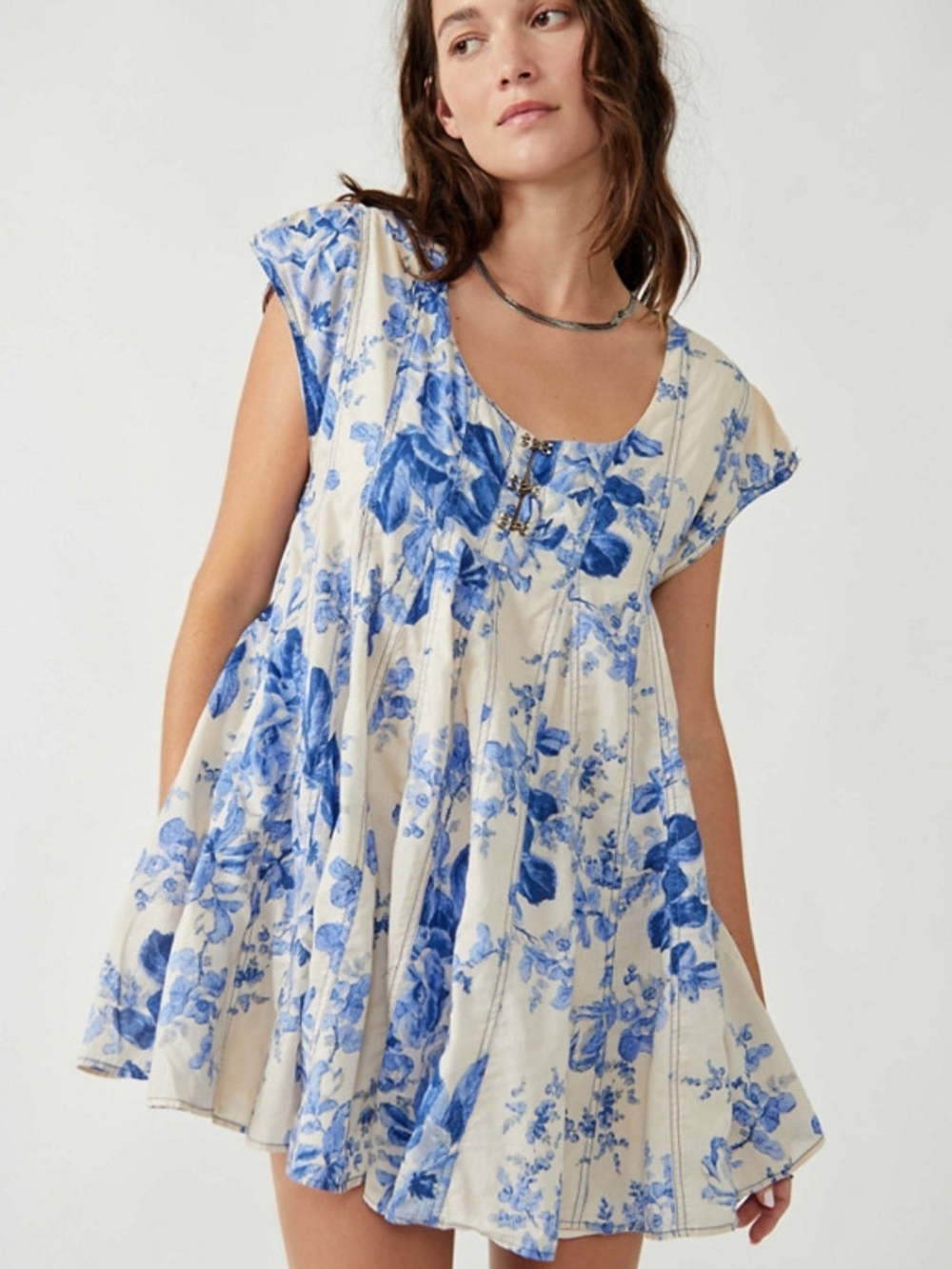 Free People Sully Dress In Blue Floral Size M